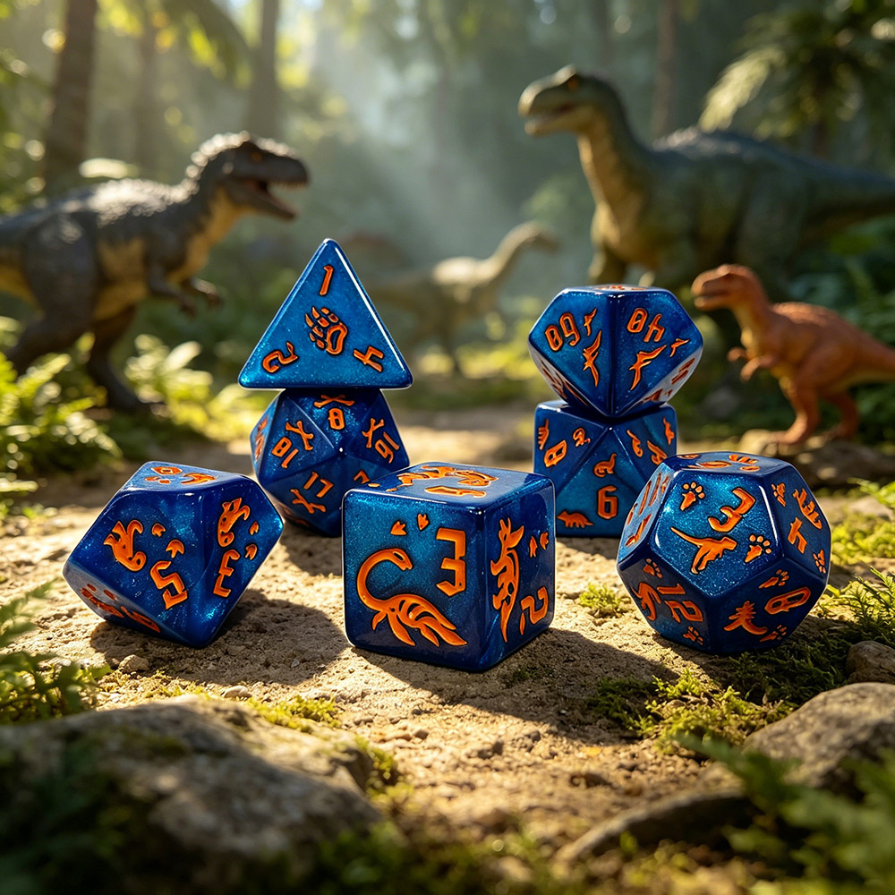 Board Game Pandemic - 7 Buah Set Dadu Berukir Dinosaurus